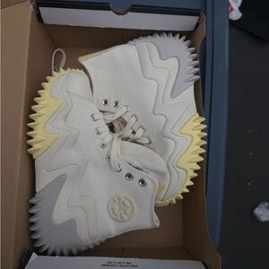 Converse Cream High-Top Sneakers with Yellow & Gray Accents